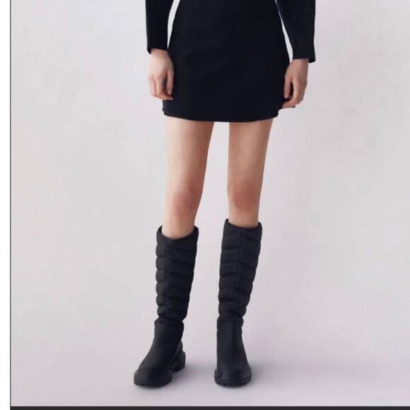 Zara Black Low Heel Quilted Rubberized Tall Boots size 6.5 - Picture 12 of 12
